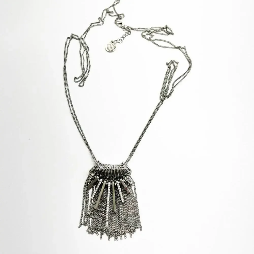White House Black Market Silver & Crystal Spike & Fringe Necklace